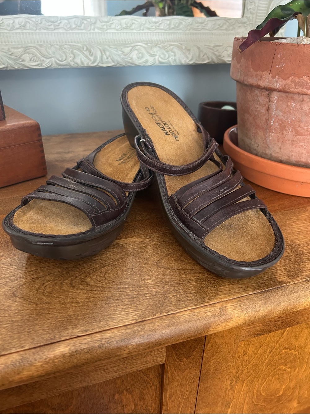 Naot Sandals, Genuine Leather in Deep Brown, Women’s